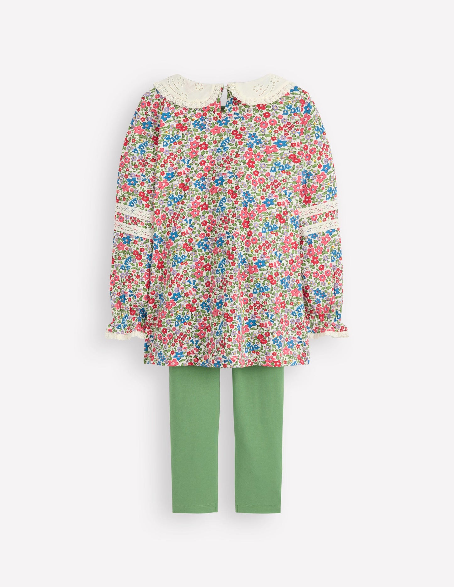 Broderie Collar Tunic Set-Vintage Pink Spaced Ditsy