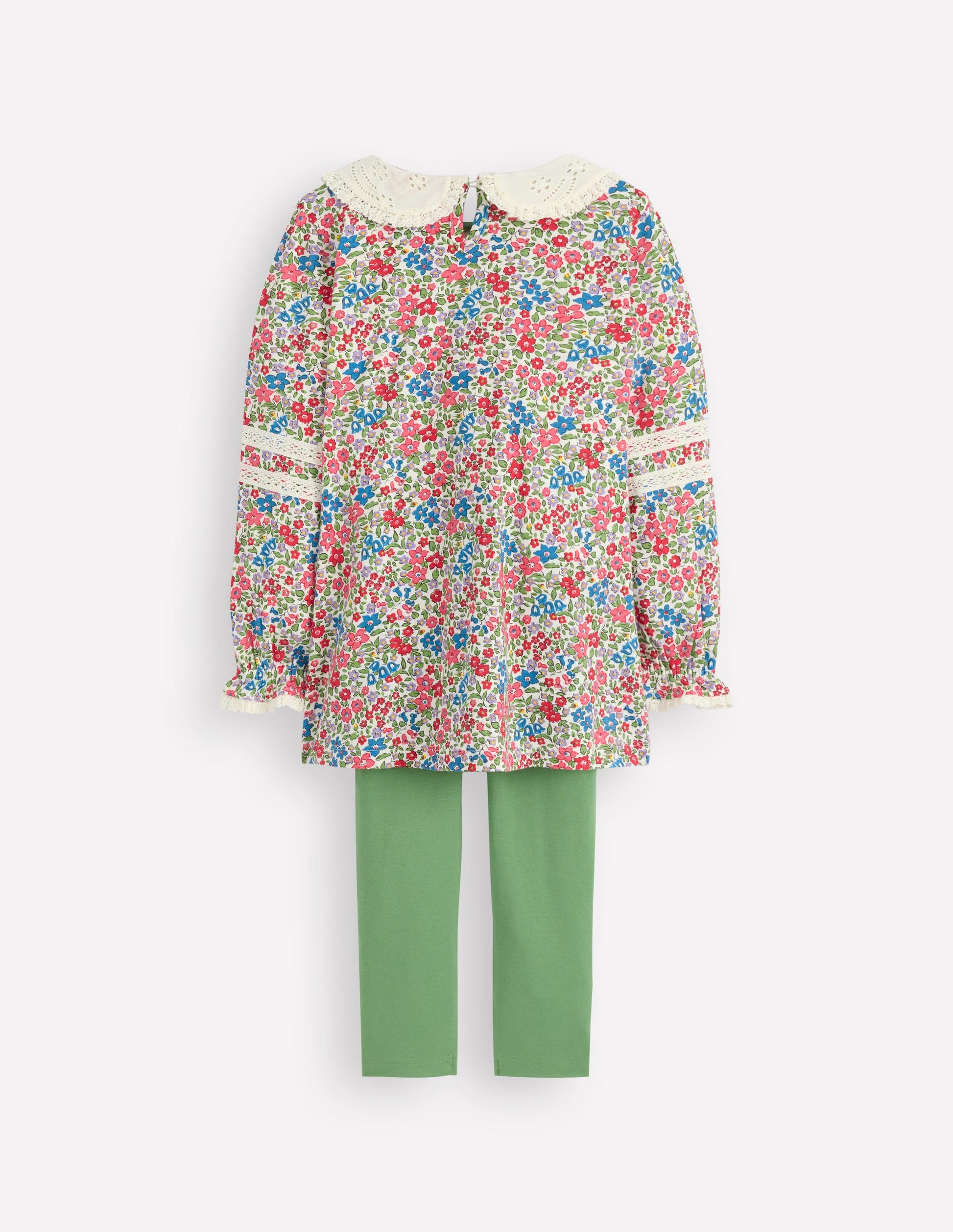 Broderie Collar Tunic Set-Vintage Pink Spaced Ditsy-2