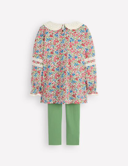 Broderie Collar Tunic Set-Vintage Pink Spaced Ditsy-2