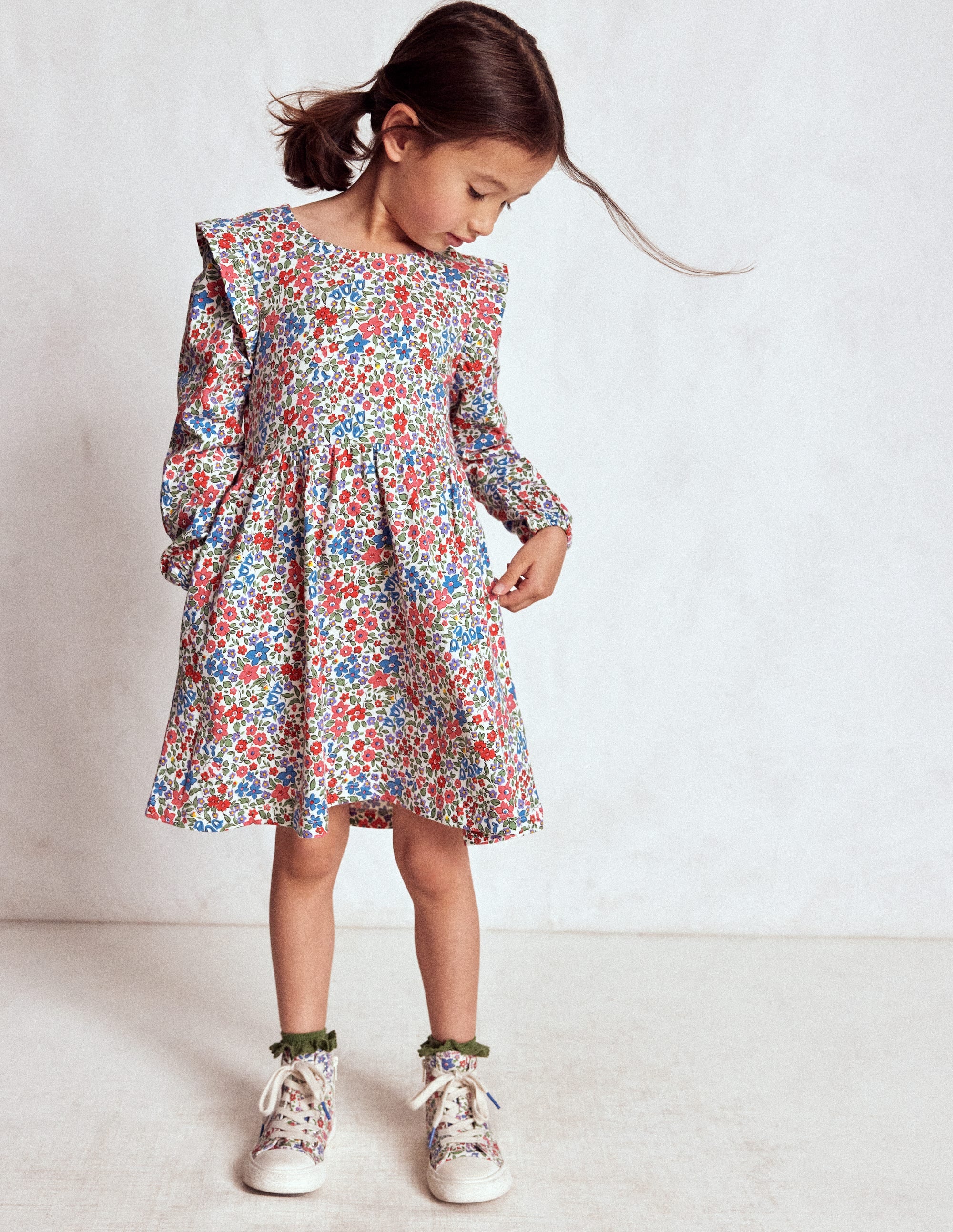 Posie Long Sleeve Jersey Dress-Rose Pink Flowerbed - Image 1