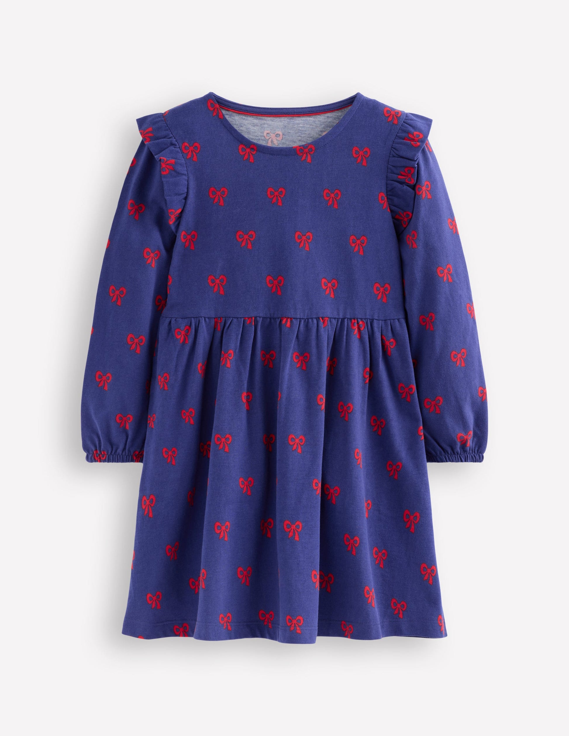 Posie Long Sleeve Jersey Dress-Starboard Blue Tiny Bows | Boden USA Posie Long Sleeve Jersey Dress-Starboard Blue Tiny Bows | Boden USA