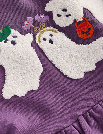 Applique Sweatshirt Dress-Halloween Ghosts-3
