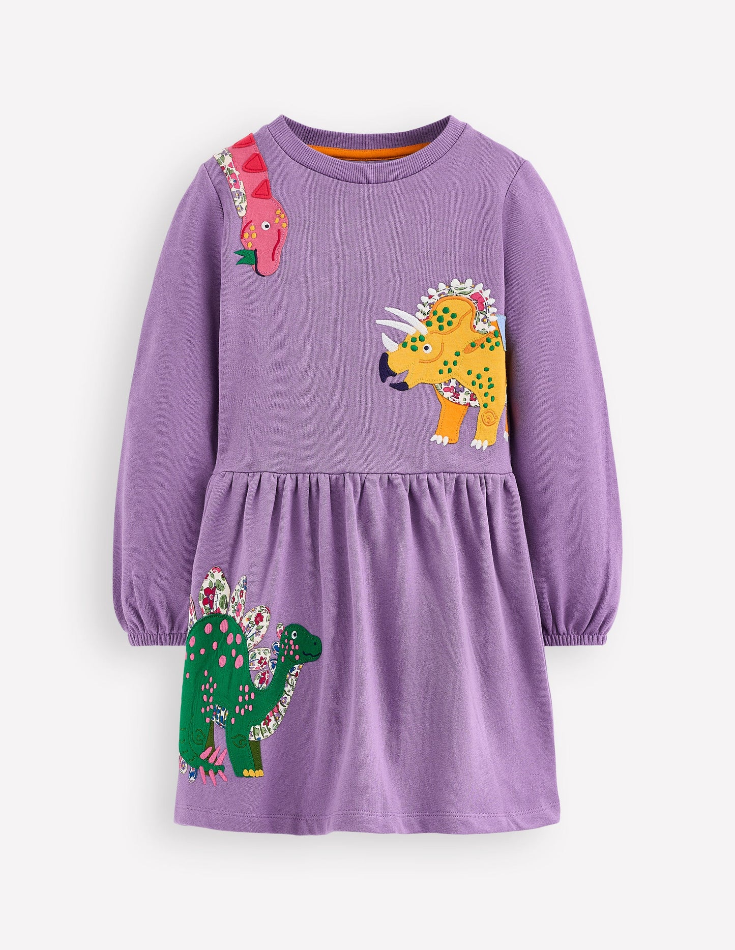 Applique Sweatshirt Dress-Aster Purple Dinosaurs