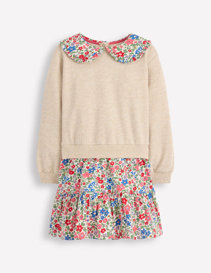 2-in-1 Sweatshirt Dress-Ivory Berry Floral-1