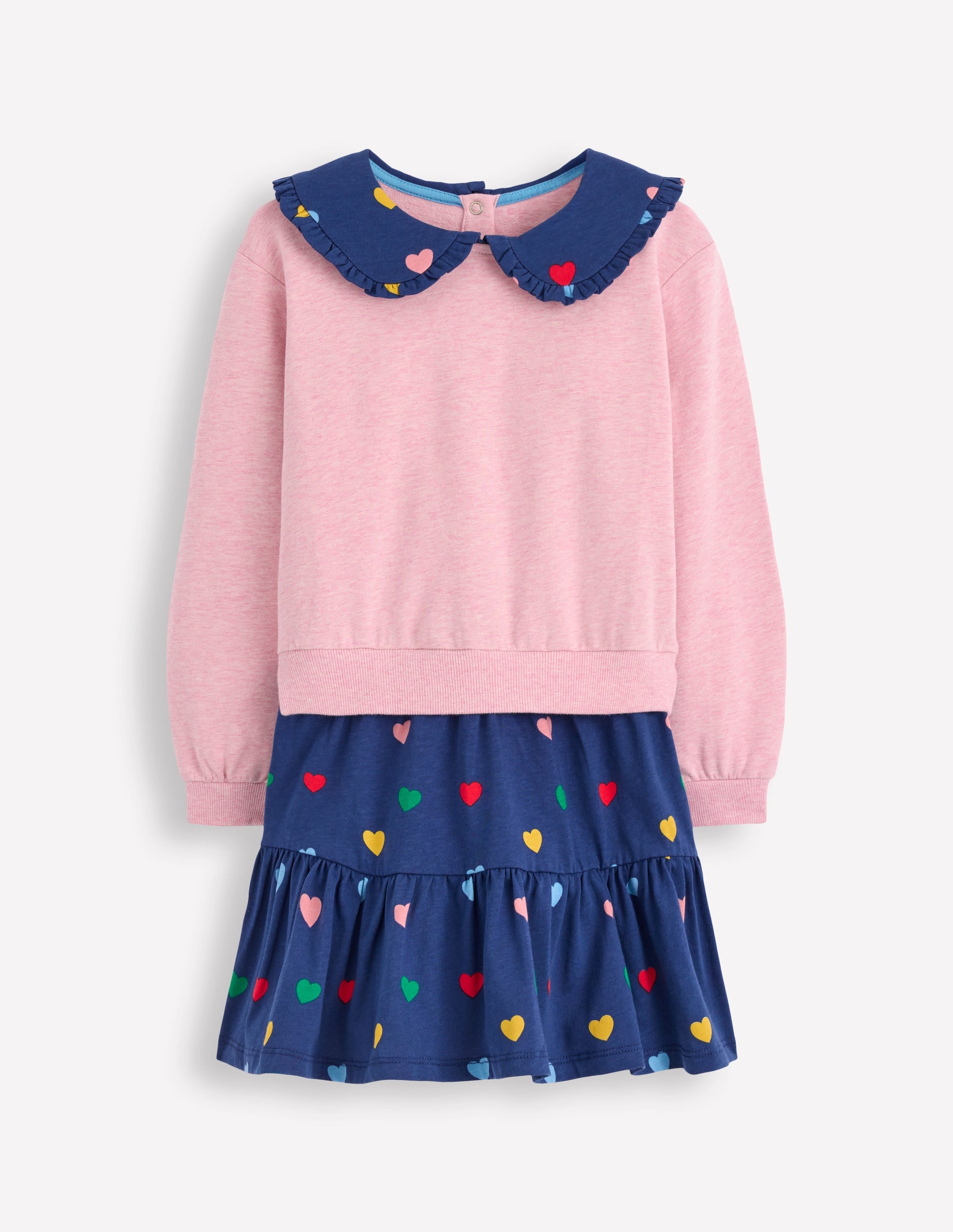 2-in-1 Sweatshirt Dress-Starboard Blue Multi Hearts - Image 5