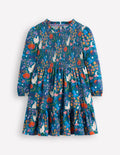 Aurora Long Sleeve Dress-Deep Sea Blue Spooky Toile