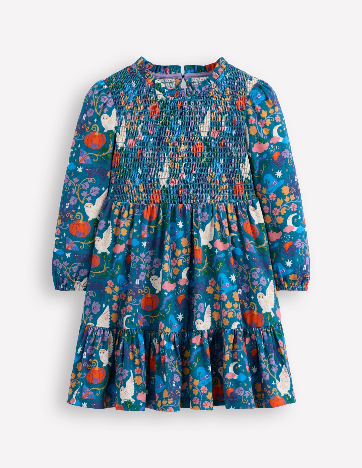 Aurora Long Sleeve Dress-Deep Sea Blue Spooky Toile