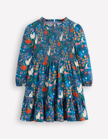 Aurora Long Sleeve Dress-Deep Sea Blue Spooky Toile-1