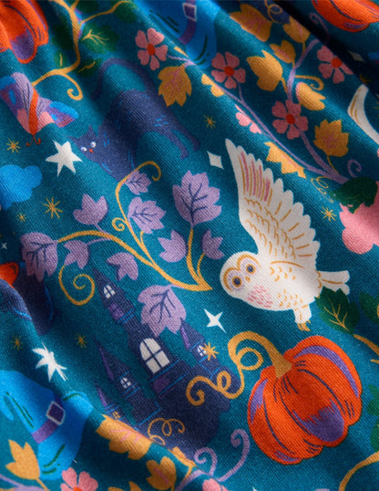 Aurora Long Sleeve Dress-Deep Sea Blue Spooky Toile-3