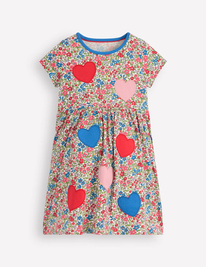 Appliqué  T-shirt Dress-Rose Pink Flowerbed Hearts-4