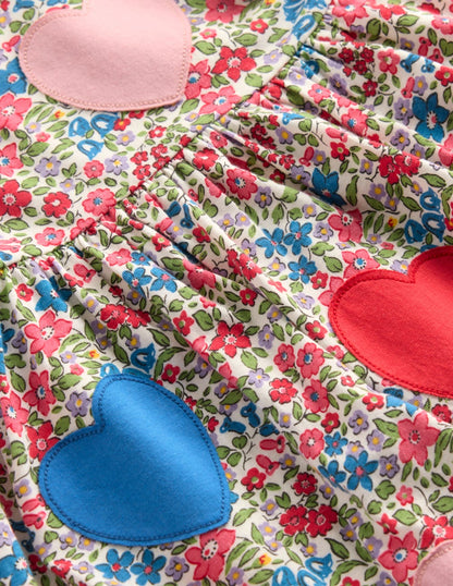 Appliqué  T-shirt Dress-Rose Pink Flowerbed Hearts-6