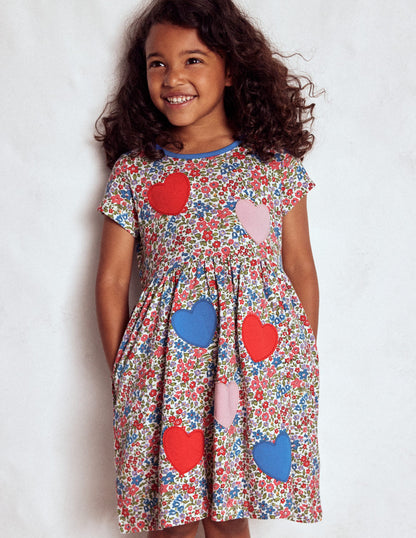 Appliqué  T-shirt Dress-Rose Pink Flowerbed Hearts-1
