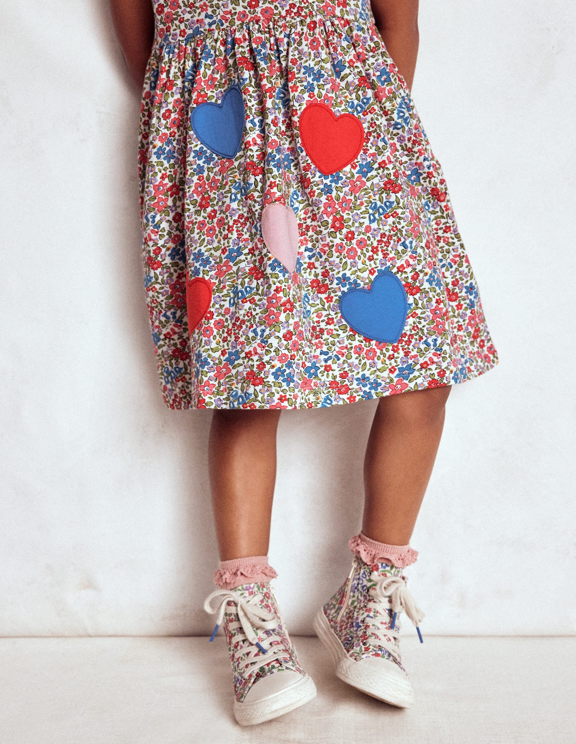Appliqué  T-shirt Dress-Rose Pink Flowerbed Hearts - Image 2