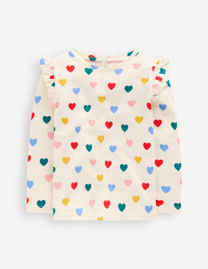 Frill Sleeve Slub Top-Rainbow Hearts-4