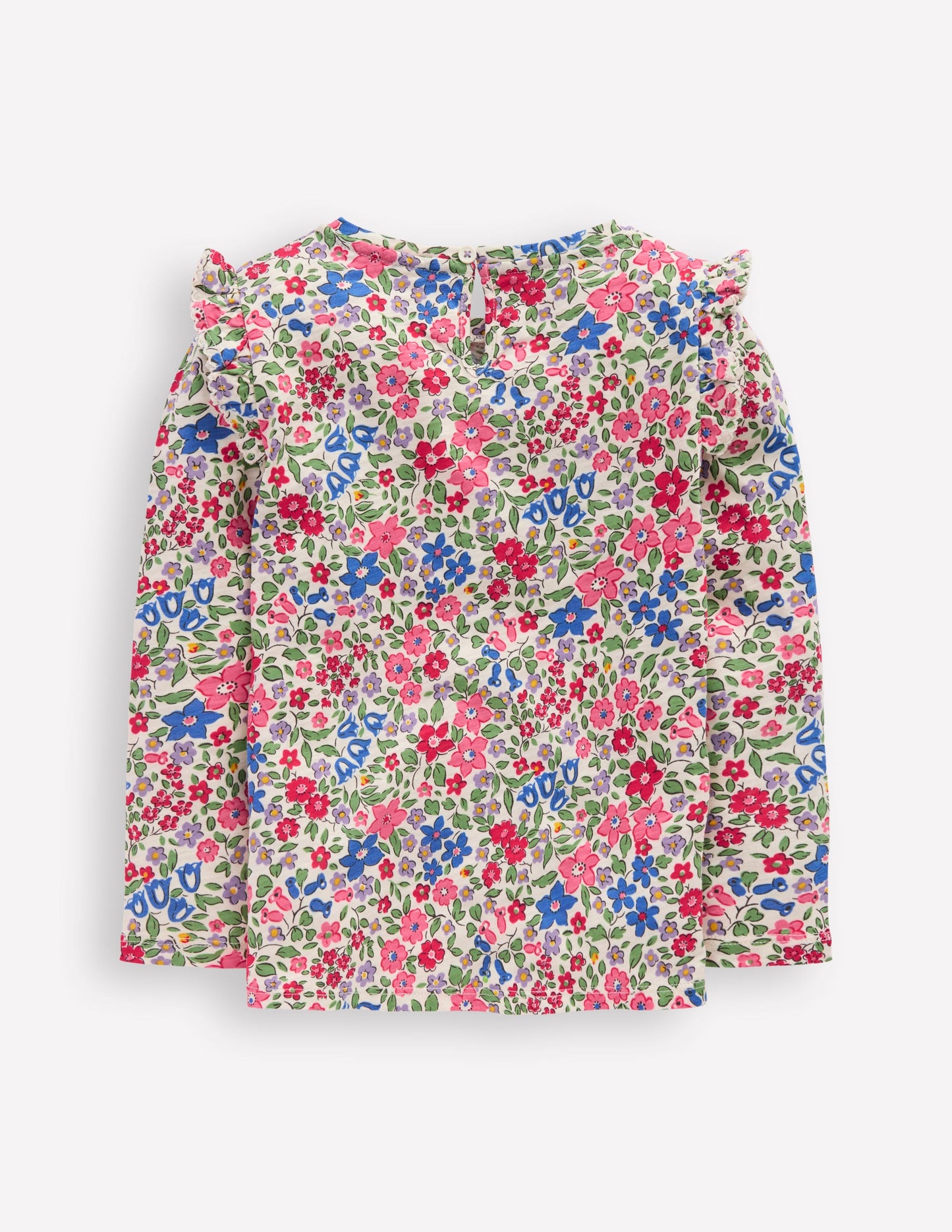 Frill Sleeve Slub Top-Rose Pink Flowerbed