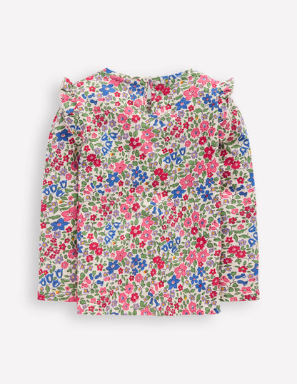 Frill Sleeve Slub Top-Rose Pink Flowerbed-6