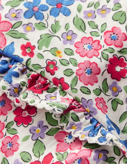 Frill Sleeve Slub Top-Rose Pink Flowerbed-7