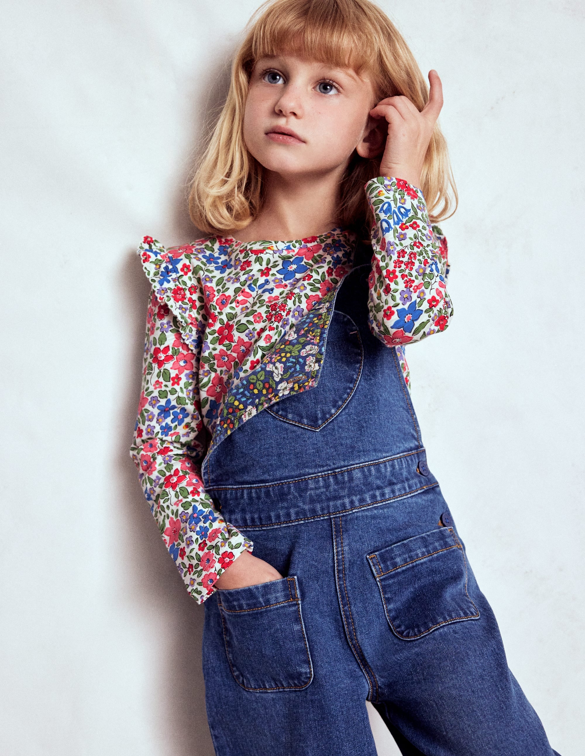 Frill Sleeve Slub Top-Rose Pink Flowerbed - Image 1