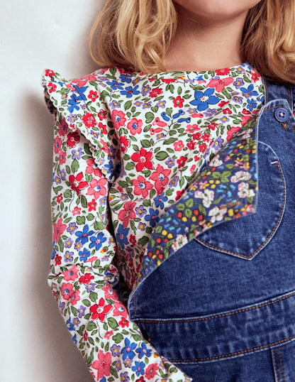 Frill Sleeve Slub Top-Rose Pink Flowerbed-4