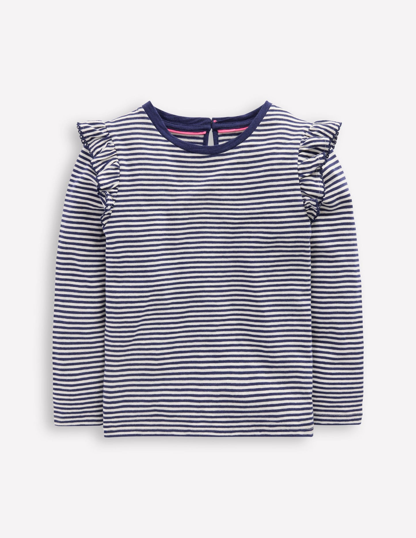 Frill Sleeve Slub Top-Soft Ivory/College Navy