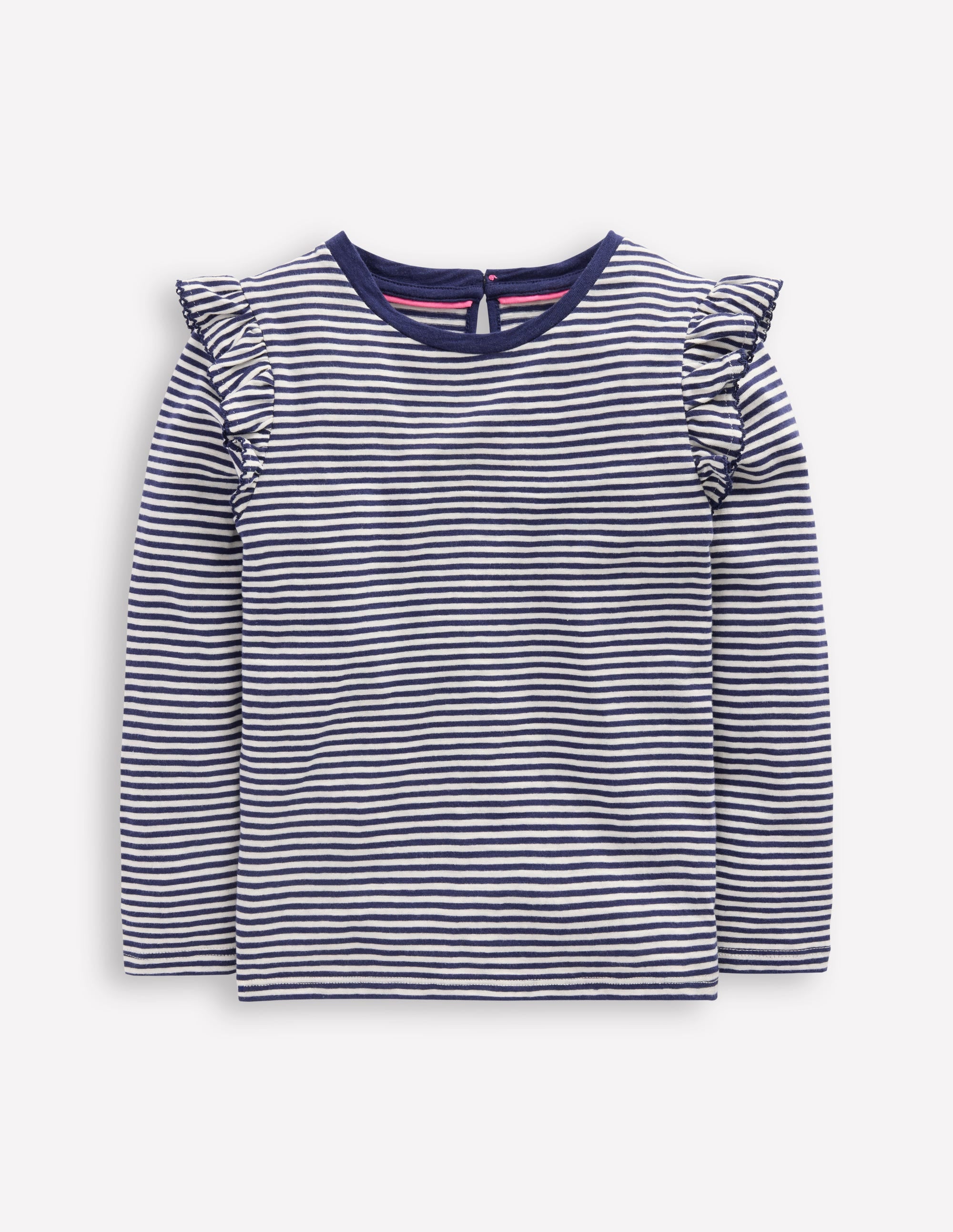 Frill Sleeve Slub Top-Soft Ivory/College Navy - Image 5