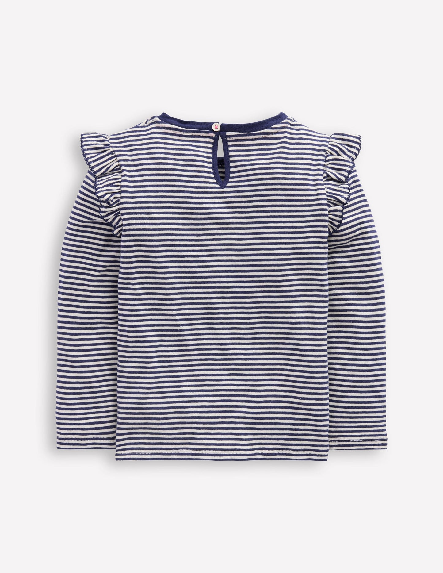 Frill Sleeve Slub Top-Soft Ivory/College Navy