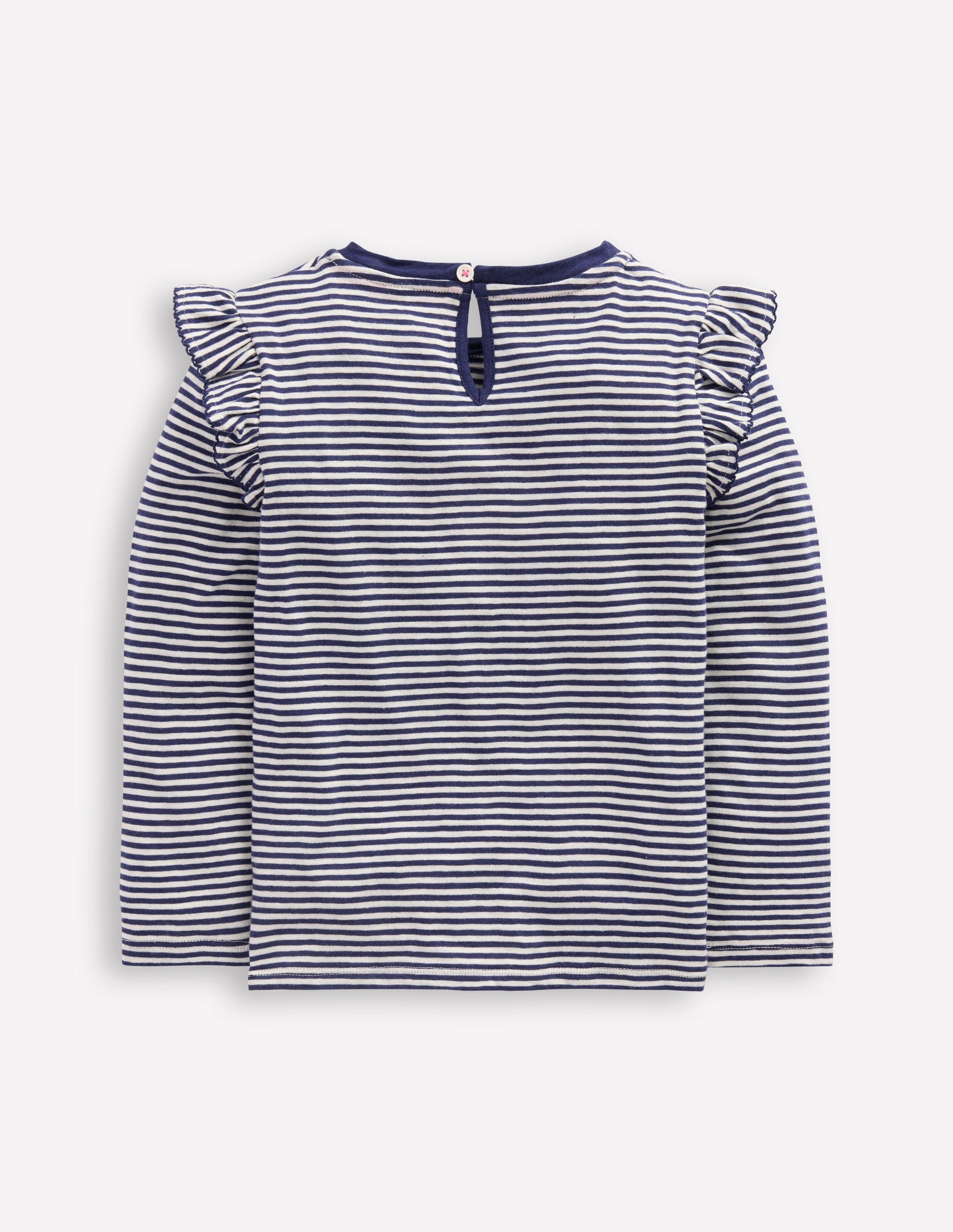 Frill Sleeve Slub Top-Soft Ivory/College Navy-6