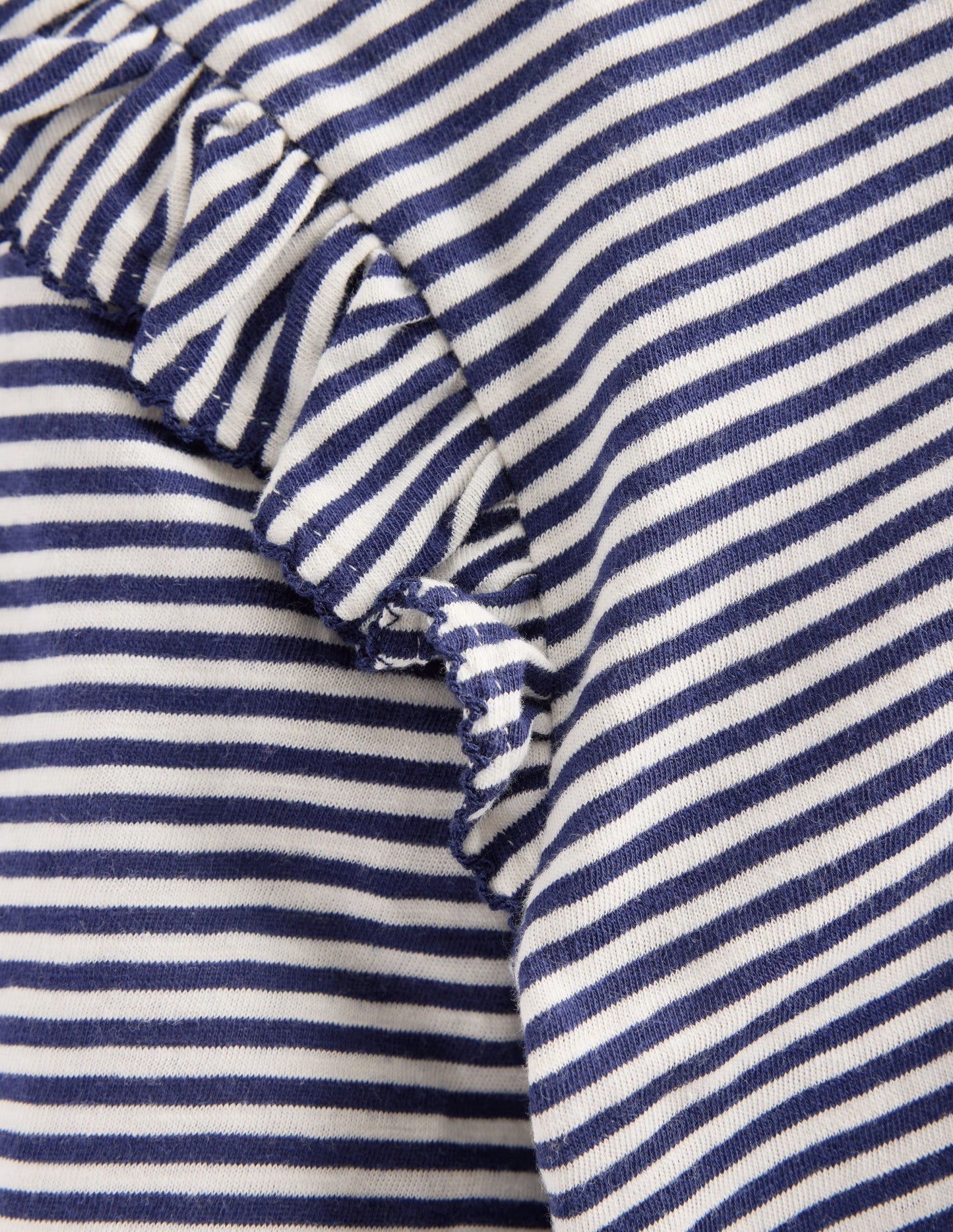 Frill Sleeve Slub Top-Soft Ivory/College Navy