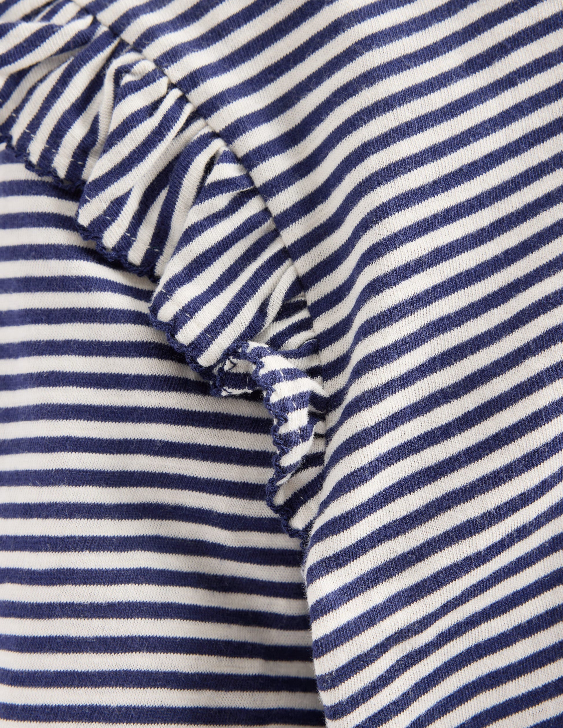 Frill Sleeve Slub Top-Soft Ivory/College Navy-7