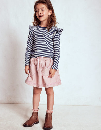 Frill Sleeve Slub Top-Soft Ivory/College Navy-2