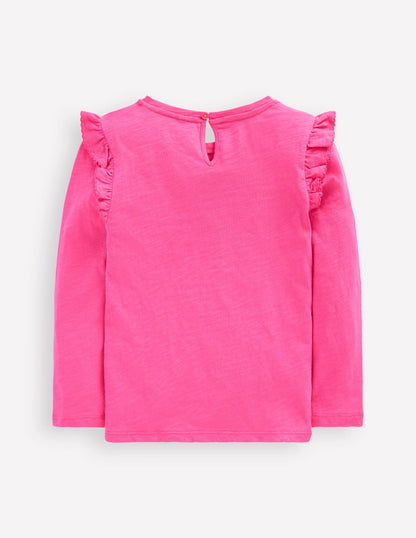 Frill Sleeve Slub Top-Sorbet Pink-2
