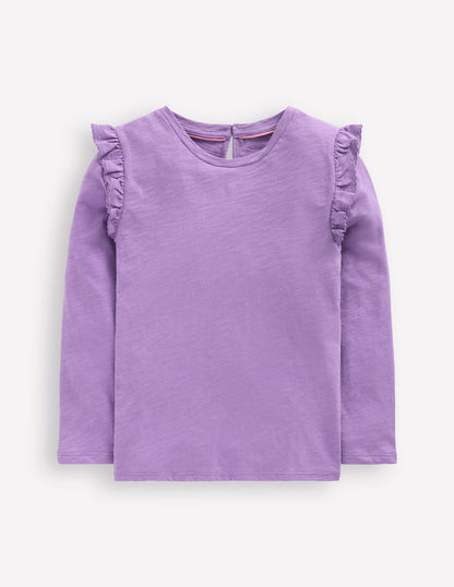 Frill Sleeve Slub Top-Aster Purple-1