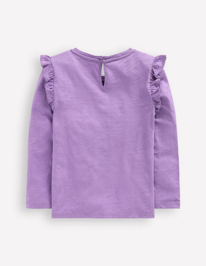 Frill Sleeve Slub Top-Aster Purple-2