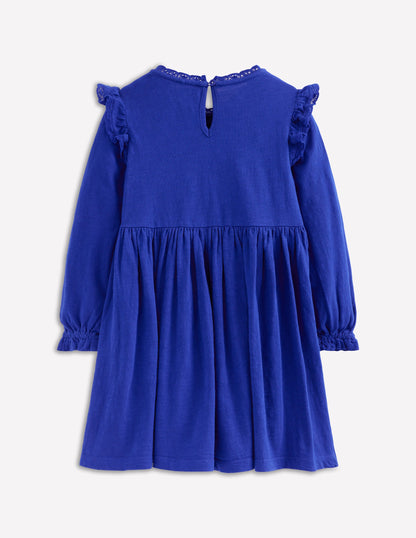 Lace Trim Jersey Dress-Bluejay-2