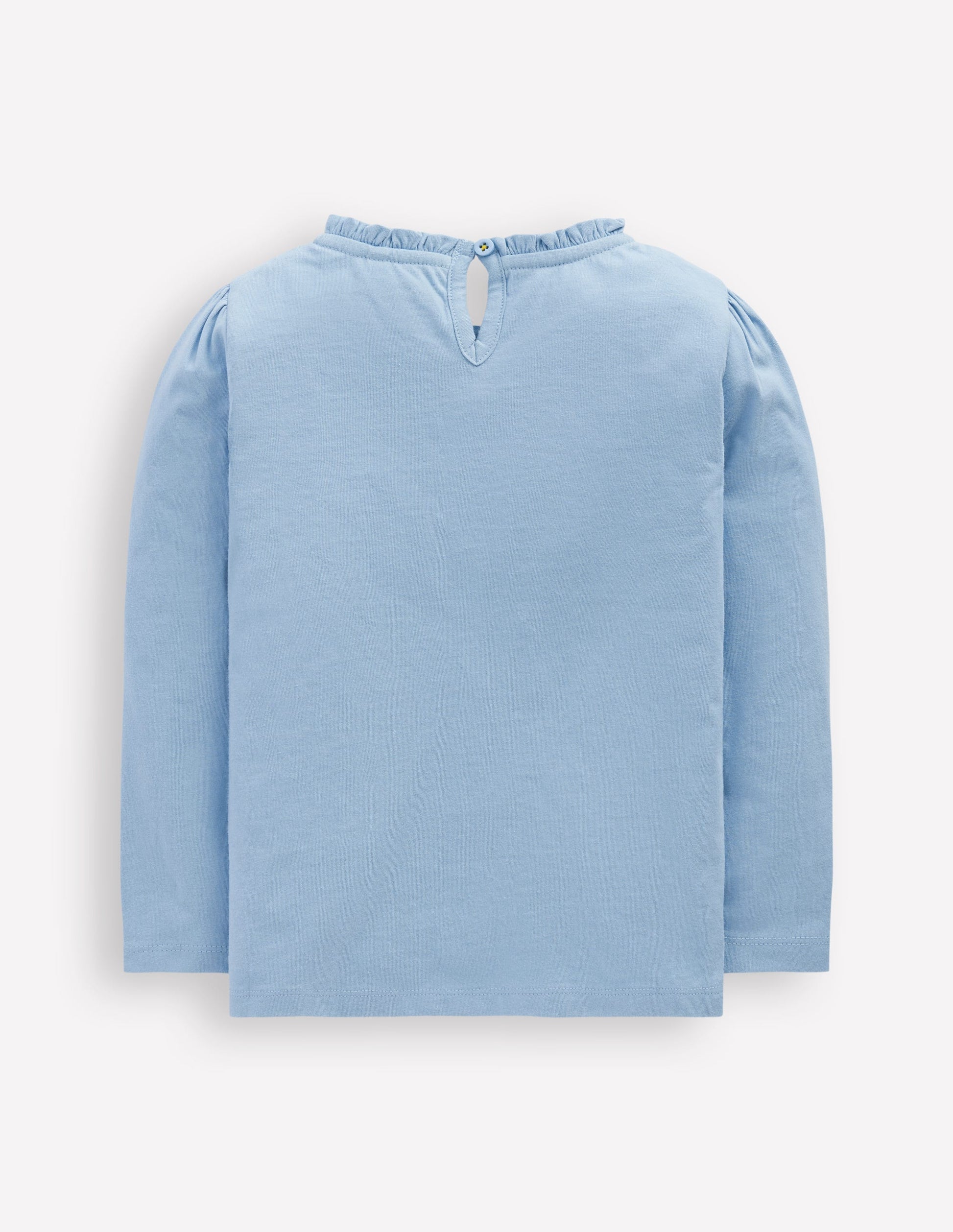 Frill Neck Appliqué T-shirt-Glacier Blue Flowers-2