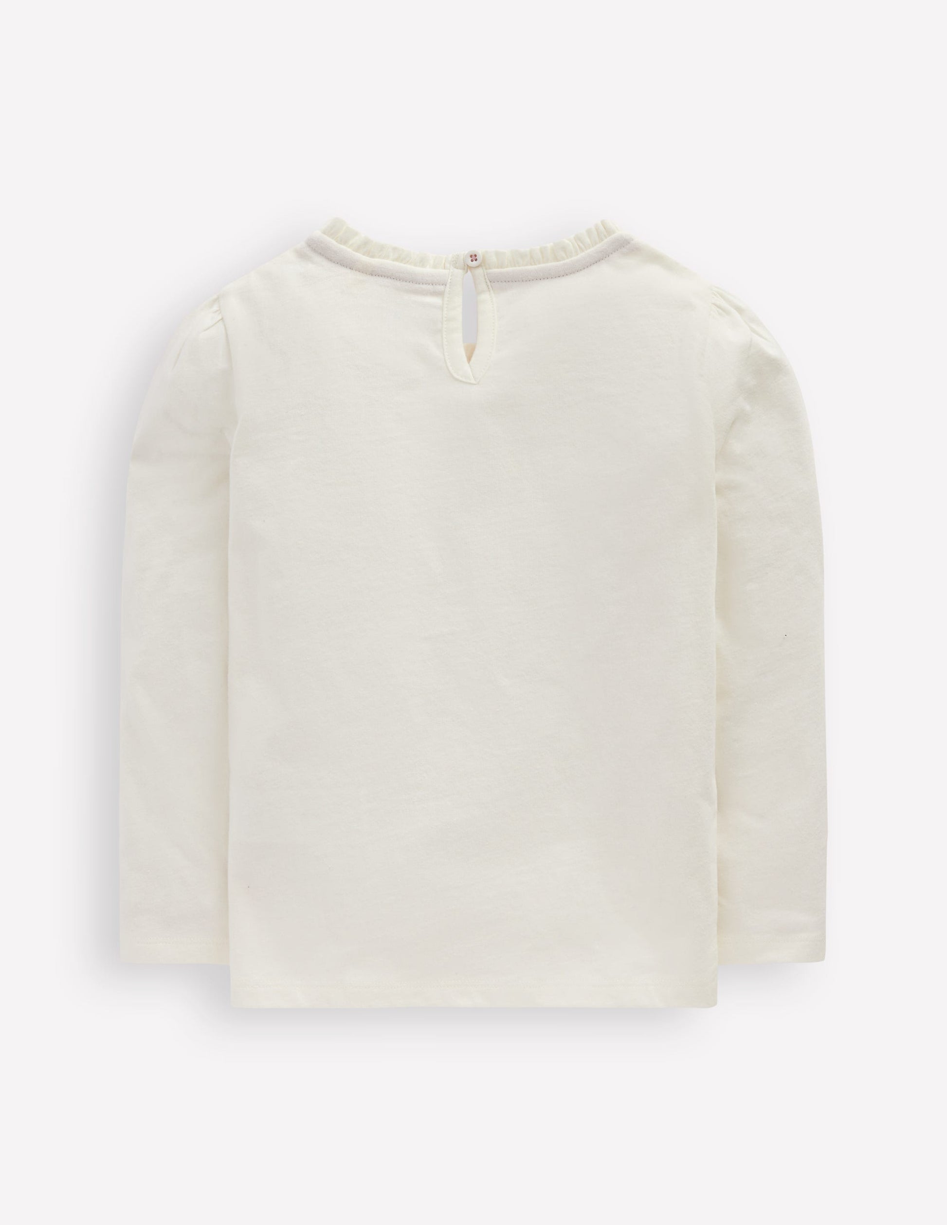 Frill Neck Appliqué T-shirt-Soft Ivory Hearts-2