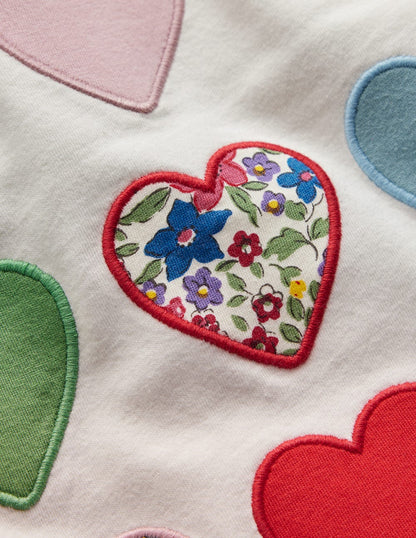 Frill Neck Appliqué T-shirt-Soft Ivory Hearts-3