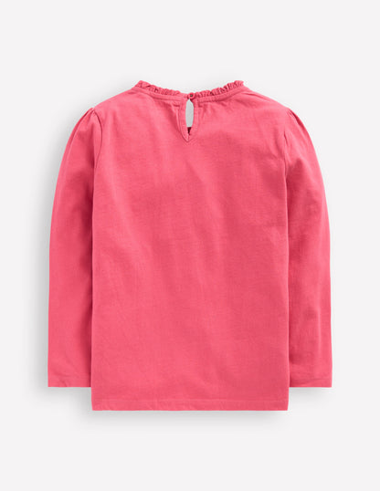 Frill Neck Appliqué T-shirt-Rose Pink Dinosaurs-2