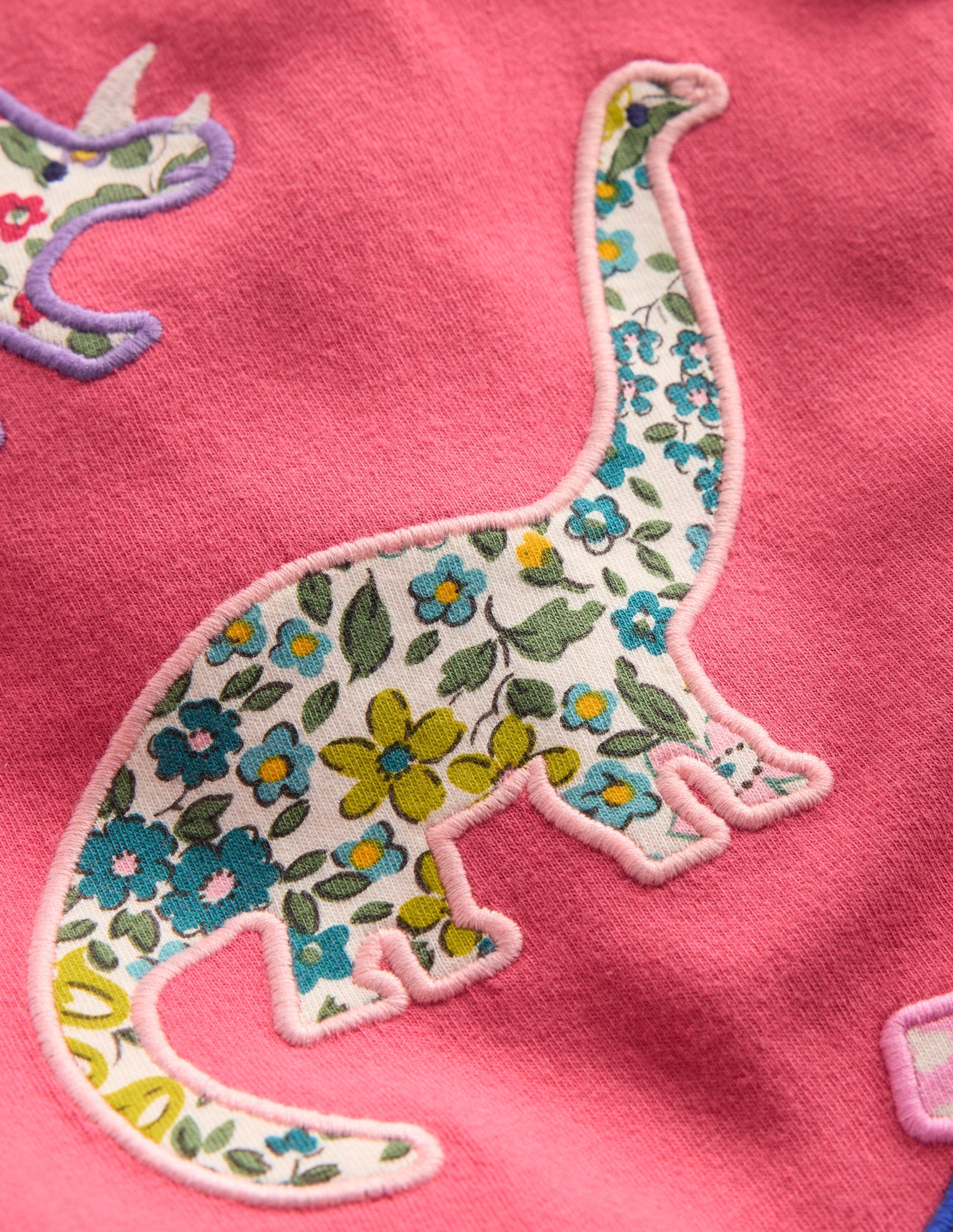 Frill Neck Appliqué T-shirt-Rose Pink Dinosaurs-3