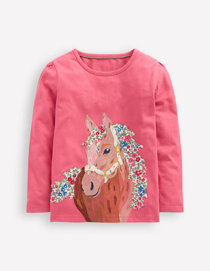 Long Sleeve Superstitch Tee-Rose Pink Horses