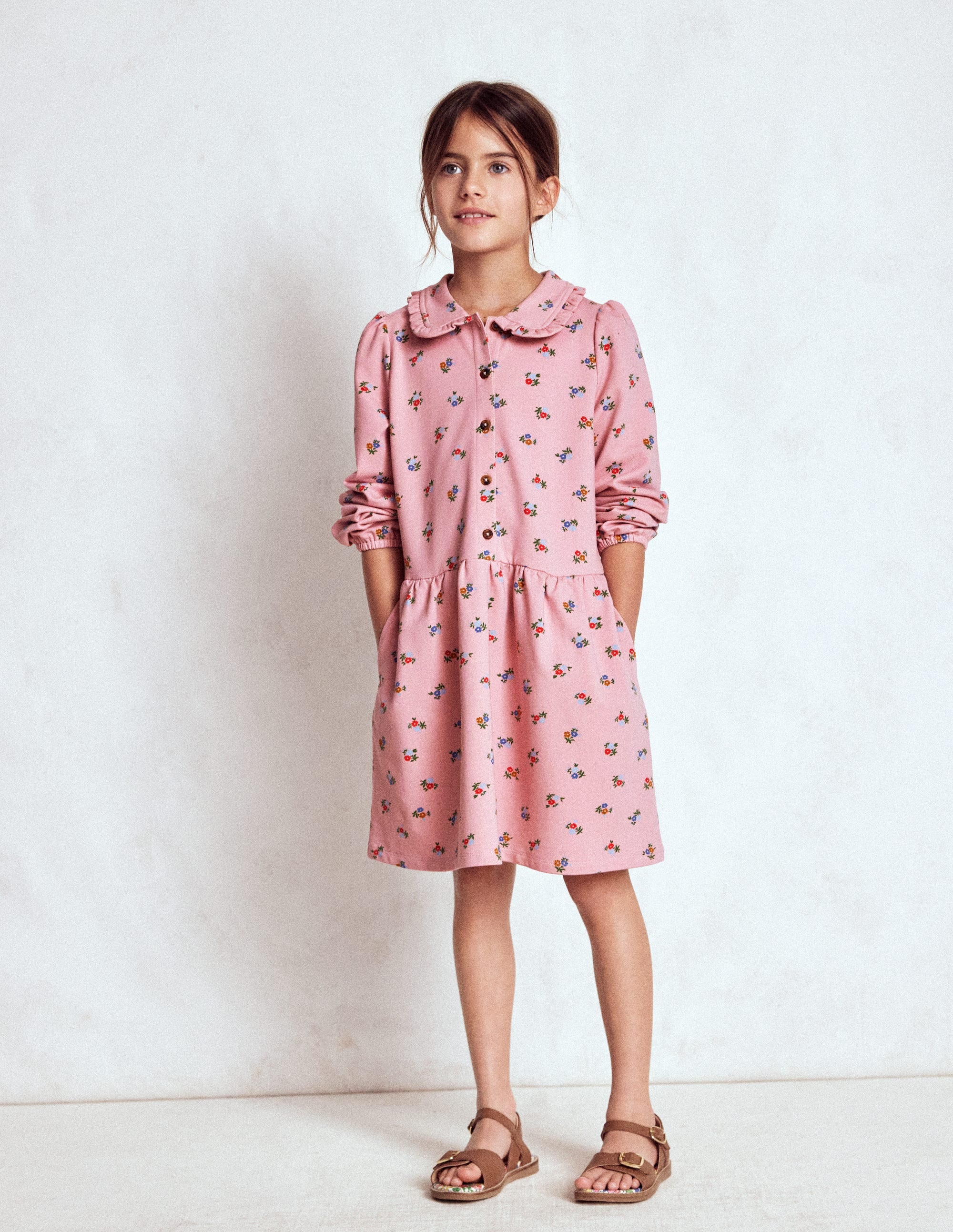 Cosy Jersey Shirt Dress-Vintage Pink Spaced Ditsy - Image 1