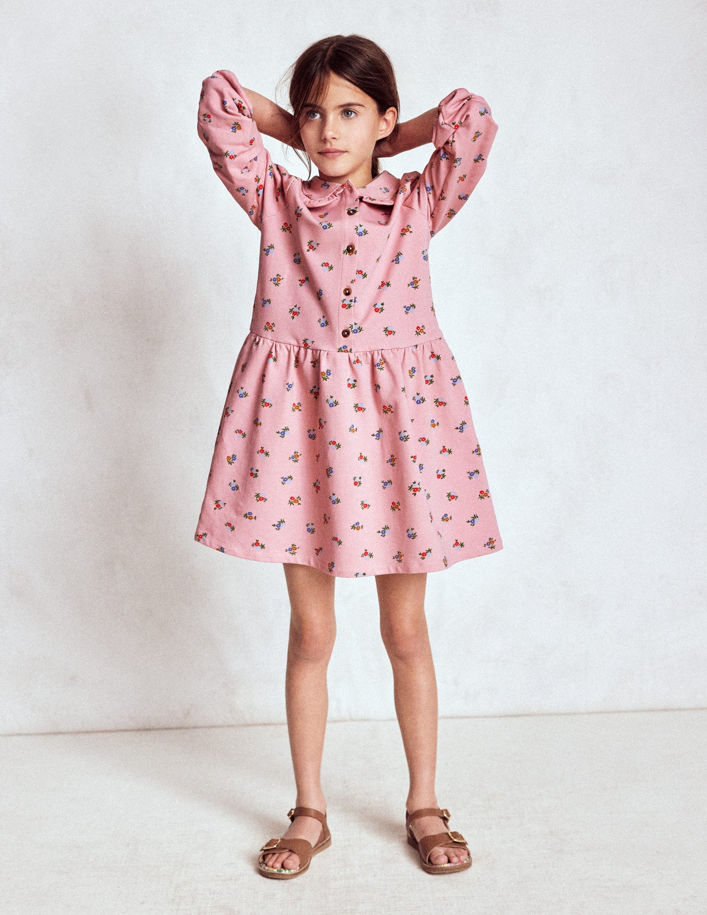 Cosy Jersey Shirt Dress-Vintage Pink Spaced Ditsy