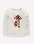 Long Sleeve Bouclé T-shirt-Soft Ivory Dog