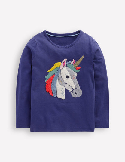 Long Sleeve Bouclé T-shirt-Starboard Blue Unicorn-1
