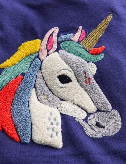 Long Sleeve Bouclé T-shirt-Starboard Blue Unicorn-3