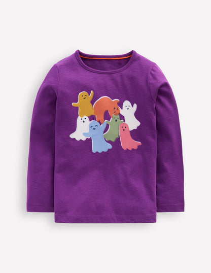 Long Sleeve Riso T-Shirt-Viola Purple Ghosts-1