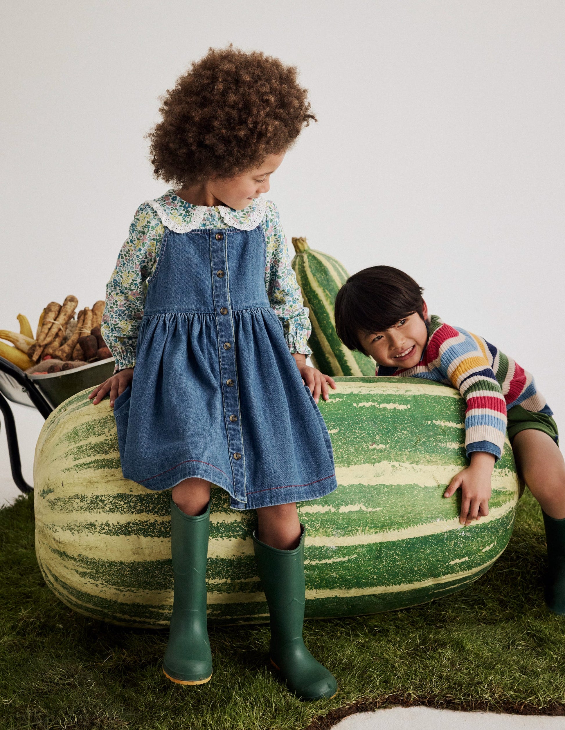 Button-through Pinafore Dress-Mid Vintage Denim Boden USA