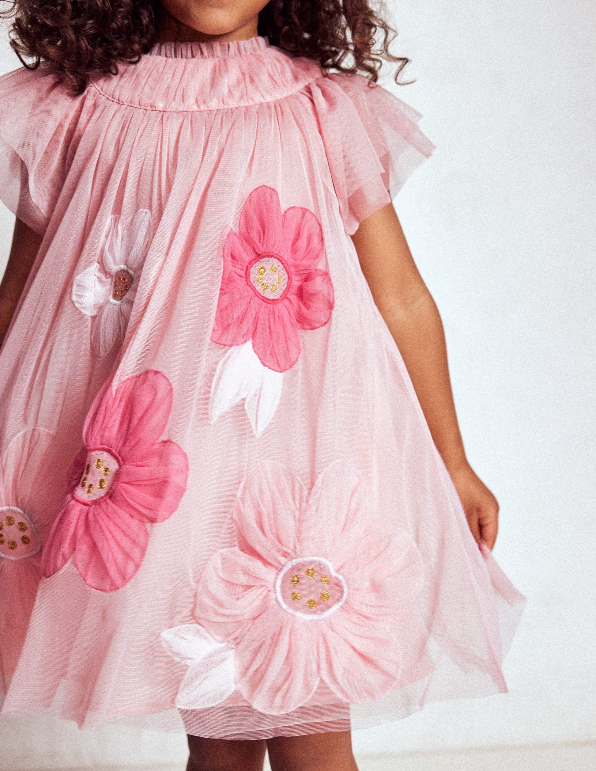 Appliqué  Tulle Dress-Chalk Pink Flower-2