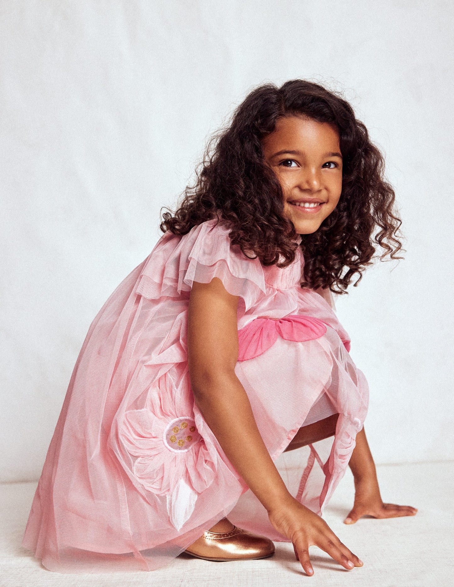 Appliqué  Tulle Dress-Chalk Pink Flower