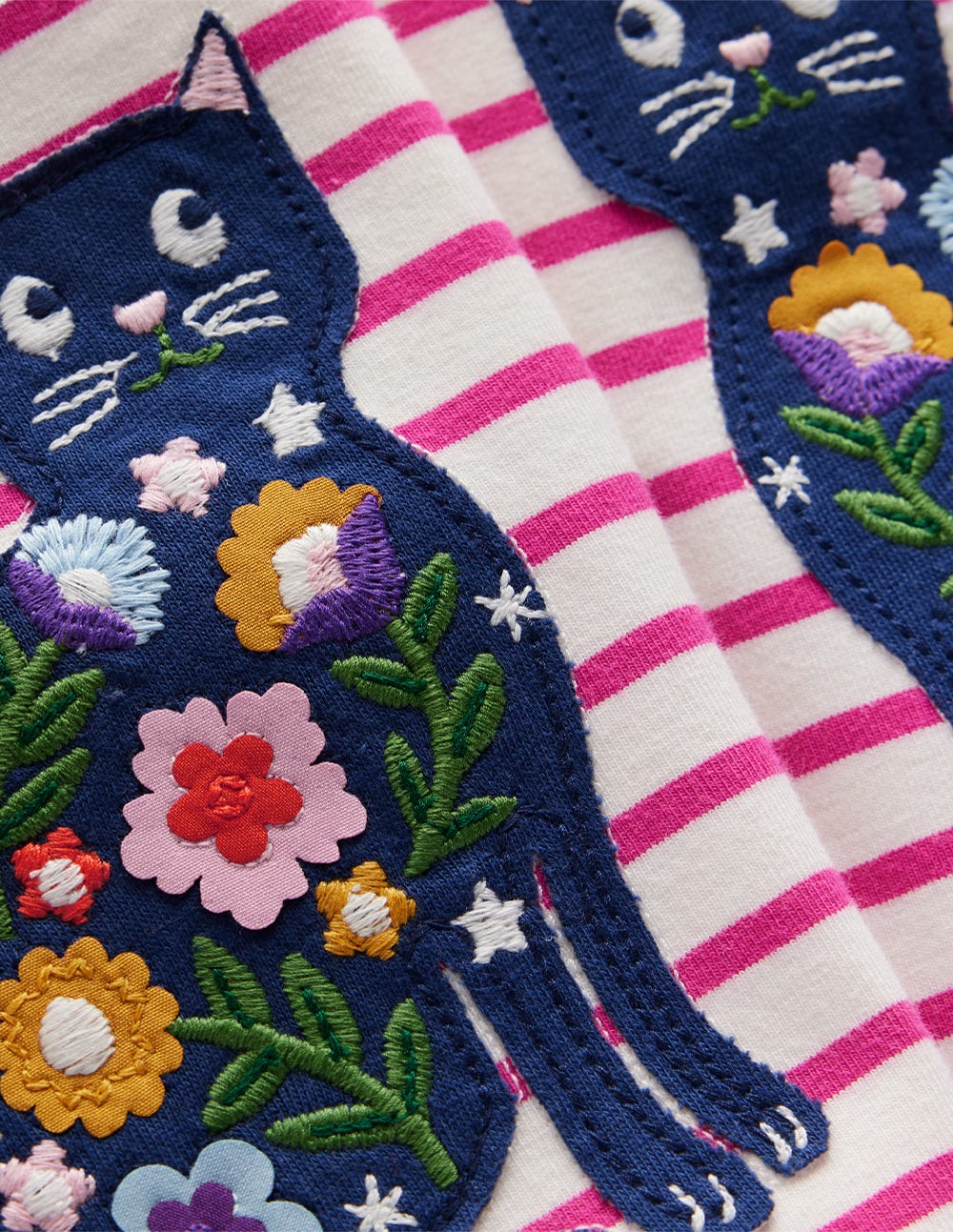 Appliqué Leggings-Soft Ivory/Raspberry Pink Cats